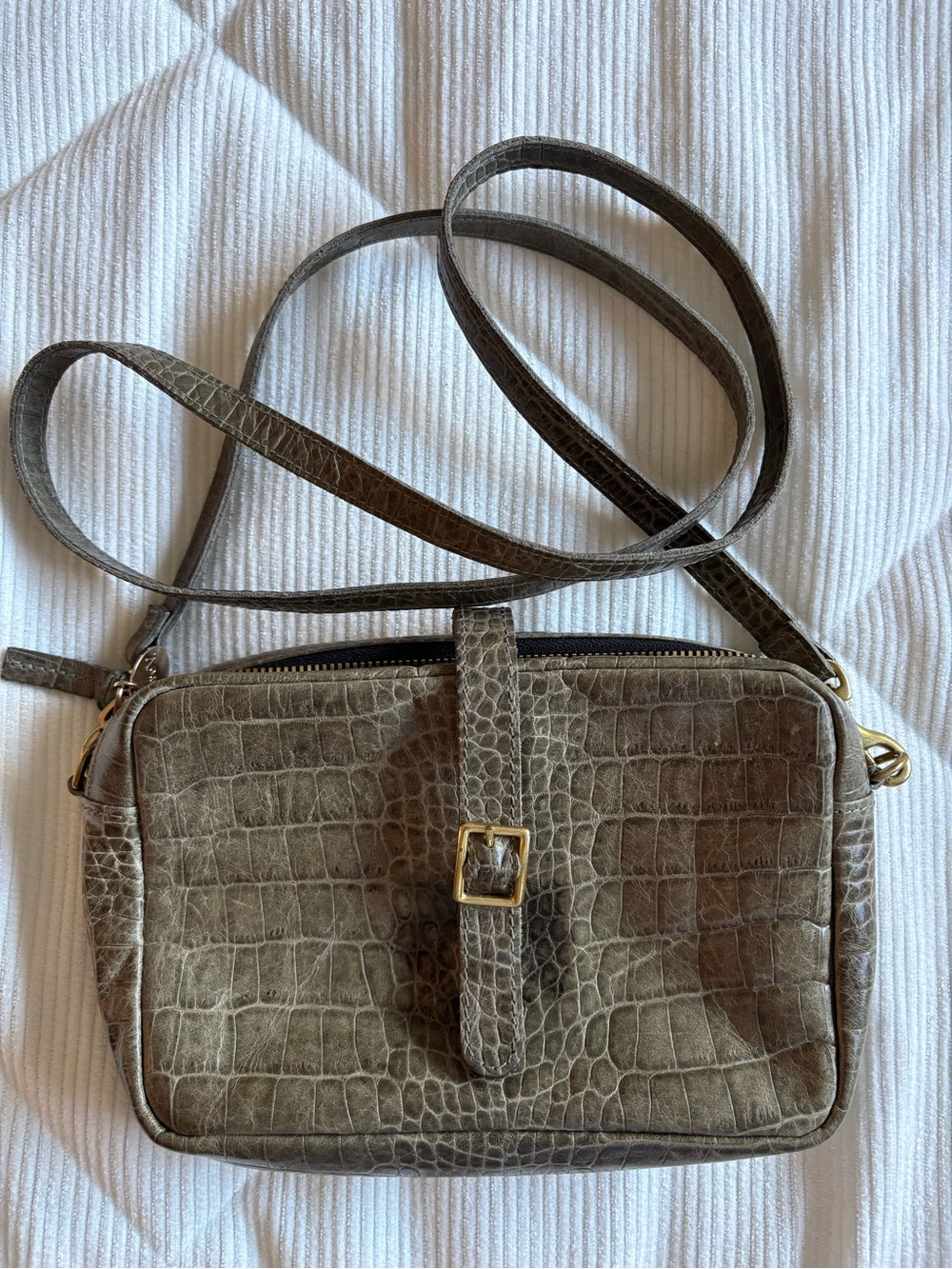 Clare V Croc-Embossed Crossbody Bag